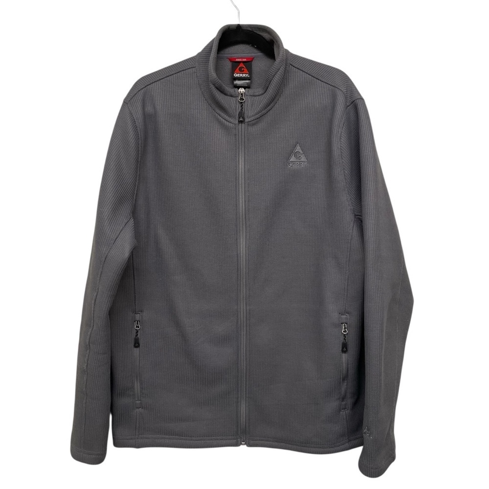 Gerry Jacket Solid Grey Rib Knit Zip Front Fleece Lined - Outdoor Men’s XL
